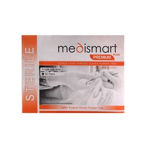 دستکش لاتکس جراحی مدی اسمارت مدل medisg سایز مدیوم بسته 50 عددی