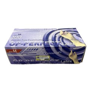 دستکش لاتکس غیر پودری حریر مدل op perfect سایز متوسط بسته 100 عددی