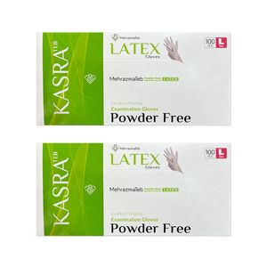 دستکش لاتکس غیر پودری کسری طب مدل excellent finishing سایز بزرگ بسته 2 عددی