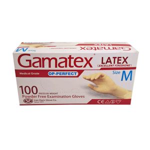 دستکش لاتکس غیر پودری گاماتکس مدل اوپی پرفکت سایز متوسط (m) بسته 100 عددی