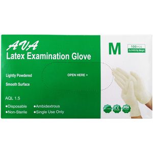 دستکش لاتکس پودری آوا سایز medium بسته 100 عددی