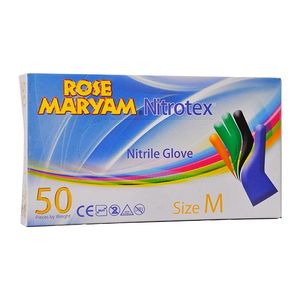 دستکش نیتریل رز مریم مدل ro 50 سایز مدیوم بسته 50 عددی