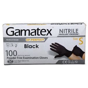 دستکش نیتریل غیر پودری حریر مدل black gamatex سایز کوچک (s) بسته 100 عددی
