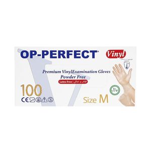 دستکش وینیل غیر پودری حریر مدل اوپی پرفکت سایز متوسط (m) بسته 100 عددی
