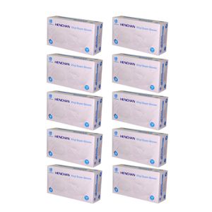 دستکش وینیل غیر پودری هنچان مدل m10 سایز متوسط (m) ده بسته 100 عددی