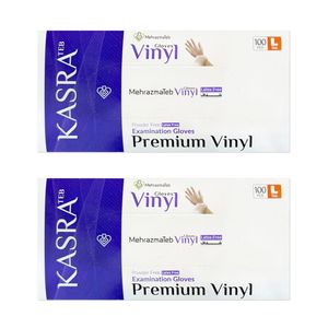 دستکش وینیل غیر پودری کسری طب مدل latex free سایز بزرگ بسته 2 عددی