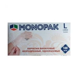 دستکش وینیل مونوپاک مدل 01l سایز لارج بسته 100 عددی