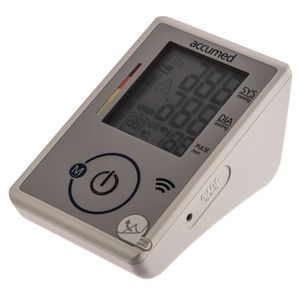 فشارسنج بازویی دیجیتال اکیومد مدل cg175f با کاف بدون لاتکس نمایش میانگین 3 عملکرد آخر هشدار فشار خون بالا سخنگو و صفحه نمایش xl با اعداد بزرگ و خوانا