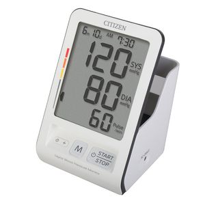 فشارسنج دیجیتالی بازویی سیتی زن مدل ch 456 با صفحه نمایش بزرگ حافظه 90 عددی سنسور تشخیص حرکت بدن شاخص who و ضربان نامنظم قلب آلارم دوگانه منبع تغذیه برق و باتری کاف 22 تا 32 سانتی‌متر و تاییدیه کلینیکی esh