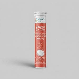 قرص جوشان ویتامین c و زینک نیچرز پلنتی 1000 میلی گرم بسته 20 عددی با طعم توت فرنگی تقویت سیستم ایمنی سلامت پوست ناخن و ضد ریزش مو آنتی اکسیدان