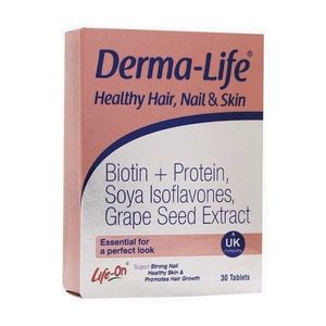 قرص مکمل سلامت پوست مو و ناخن درما لایف healthy hair nail & skin بسته 30 عددی با ترکیبات روی ویتامین d منیزیم و آهن برای حفظ استحکام و تقویت مو ناخن و ترمیم پوست