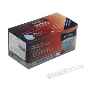 ماسک تنفسی اونلی یو مدل سه لایه cvlwt 503 بسته 50 عددی به همراه گیره نگهدارنده ماسک