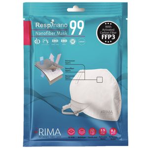 ماسک تنفسی ریما مدل کربن فعال سوپاپدار نانو 99 کد c99 w بسته 3 عددی