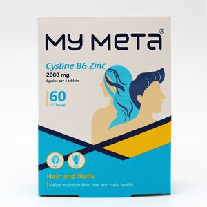 مکمل تقویت پوست مو و ناخن مای متا مدل cystine b6 zinc با ویتامین‌های گروه b و زینک حفظ استحکام و سلامت مو و ناخن بسته 60 عددی