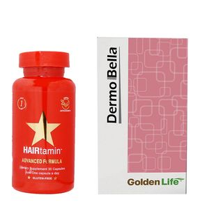 مکمل هیرتامین کپسول 30 عددی بسته + کپسول درموبلا گلدن لایف 60 عددی