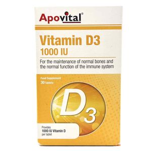 ویتامین d3 1000 واحد apovital بسته 30 عددی