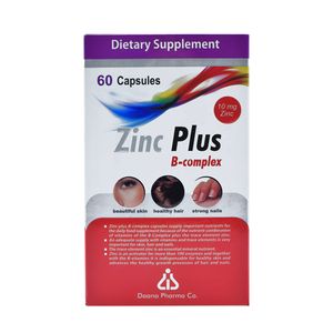 کپسول زینک پلاس 10 میلی گرمی تقویت‌کننده سیستم ایمنی و سلامت پوست و مو دانا مدل b complex بسته 60 عددی با ویتامین‌های گروه ب بیوتین فولیک اسید و ویتامین c پیشگیری از ریزش مو و تقویت ناخن ترمیم زخم و افزایش مقاومت بدن