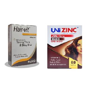 کپسول هیرویت هلث اید بسته 30 عددی و قرص 15 میلی گرمی یونی زینک بسته 60 عددی