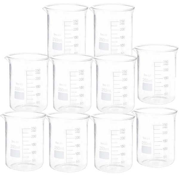 بشر آزمایشگاه مدل beaker ظرفیت 250 میلی لیتر بسته 10 عددی