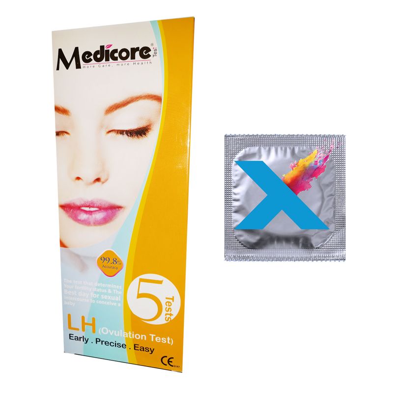 تست تخمک گذاری مدیکور مدل lh بسته 5 عددی به همراه کاندوم مدل x