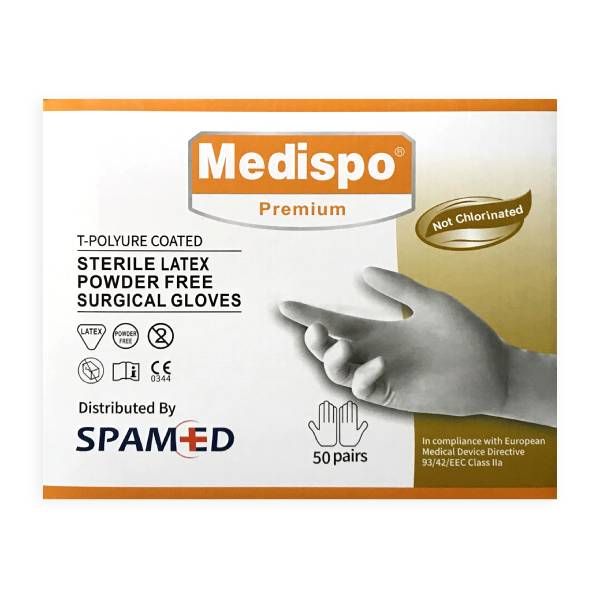 دستکش استریل جراحی مدیسپو مدل 001 سایز 7.5 بسته 50 عددی