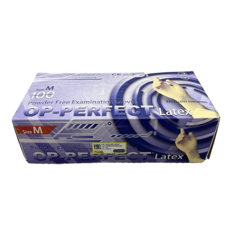 دستکش لاتکس غیر پودری حریر مدل op perfect سایز متوسط بسته 100 عددی