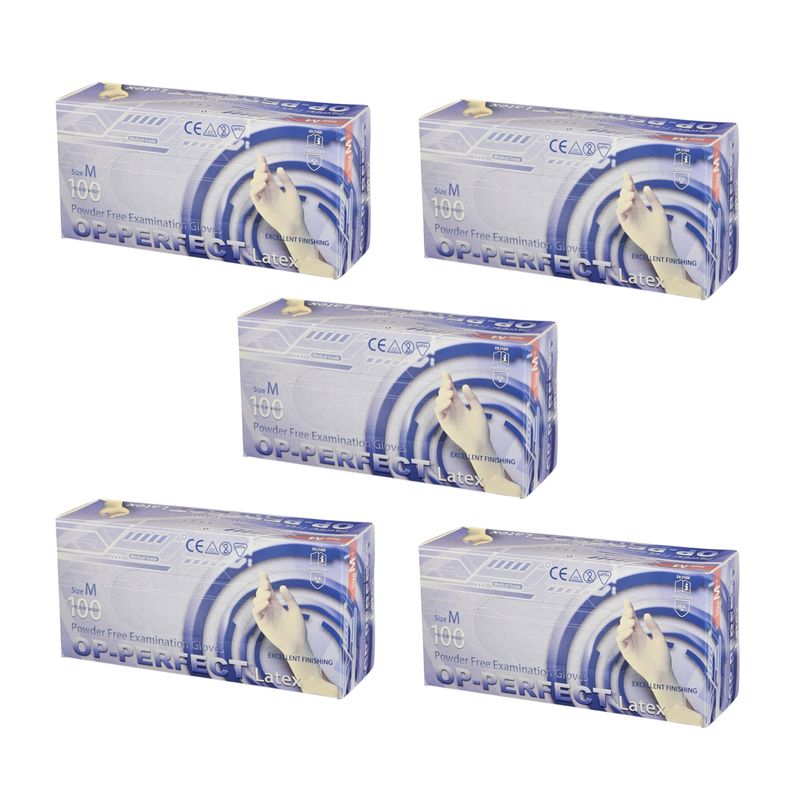 دستکش لاتکس غیر پودری مدل op perfect سایز متوسط (m) بسته 5 بسته 100 عددی