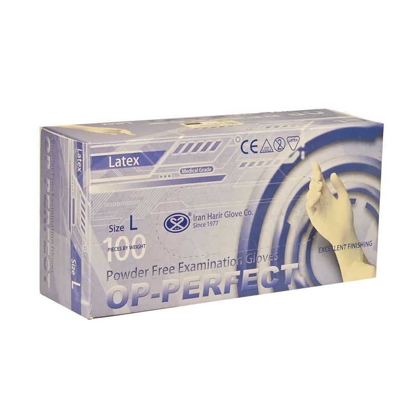 دستکش لاتکس غیر پودری مدل اوپی پرفکتl1 سایز بزرگ (l) بسته 100 عددی
