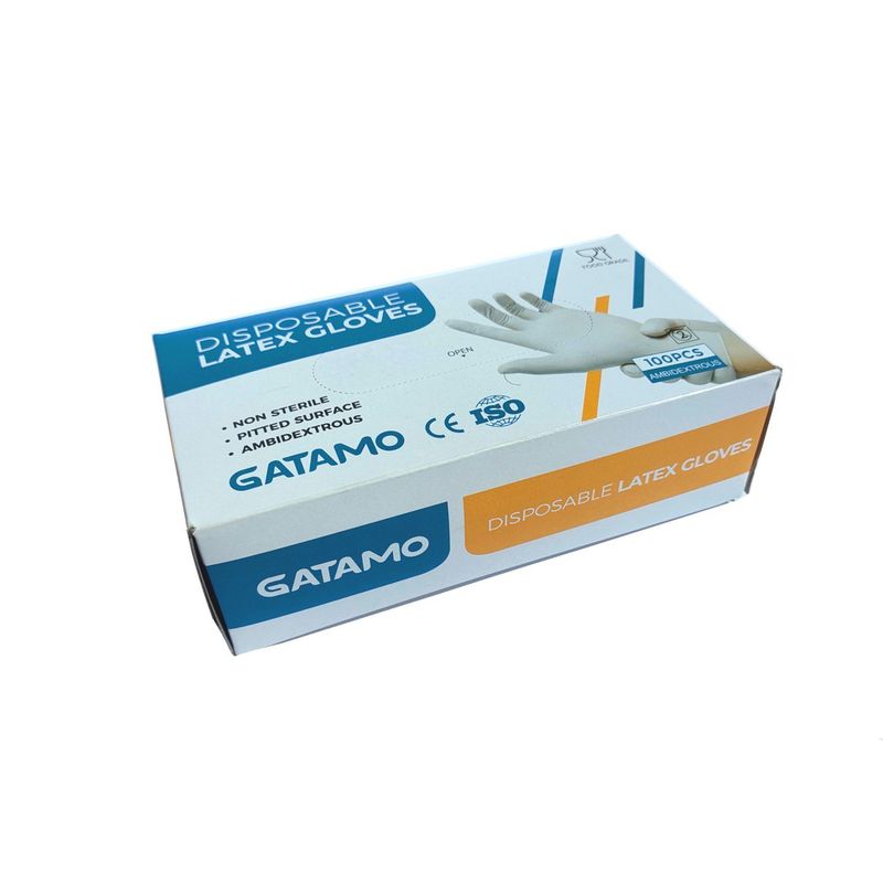 دستکش لاتکس غیر پودری گاتامو مدل pmp109 سایز بزرگ (l) بسته 100 عددی