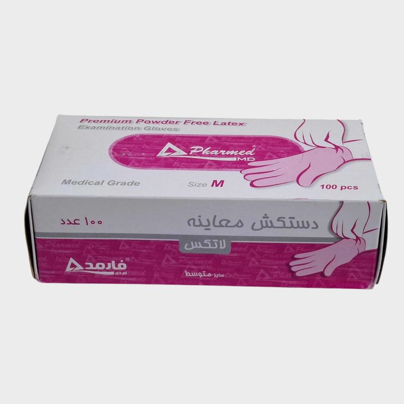 دستکش لاتکس فارمد مدل 01m سایز مدیوم بسته ۱۰۰ عددی