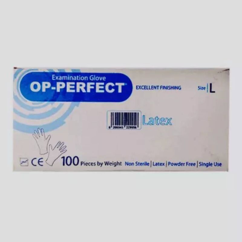 دستکش لاتکس مدل op perfect بسته 100 عددی سایز لارج