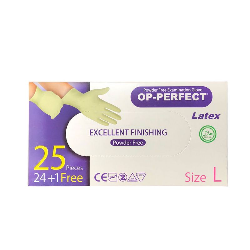 دستکش لاتکس مدل op perfect سایز لارج بسته 25 عددی