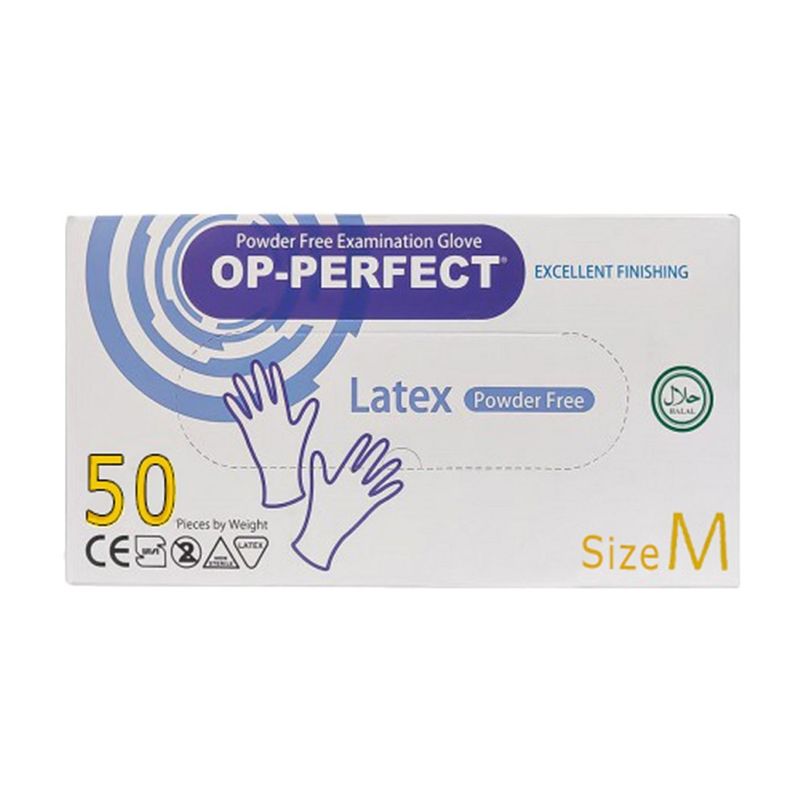 دستکش لاتکس مدل op perfect سایز مدیوم بسته 50 عددی