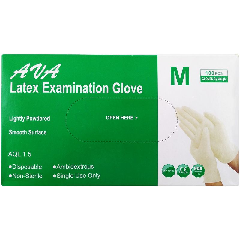 دستکش لاتکس پودری آوا سایز medium بسته 100 عددی