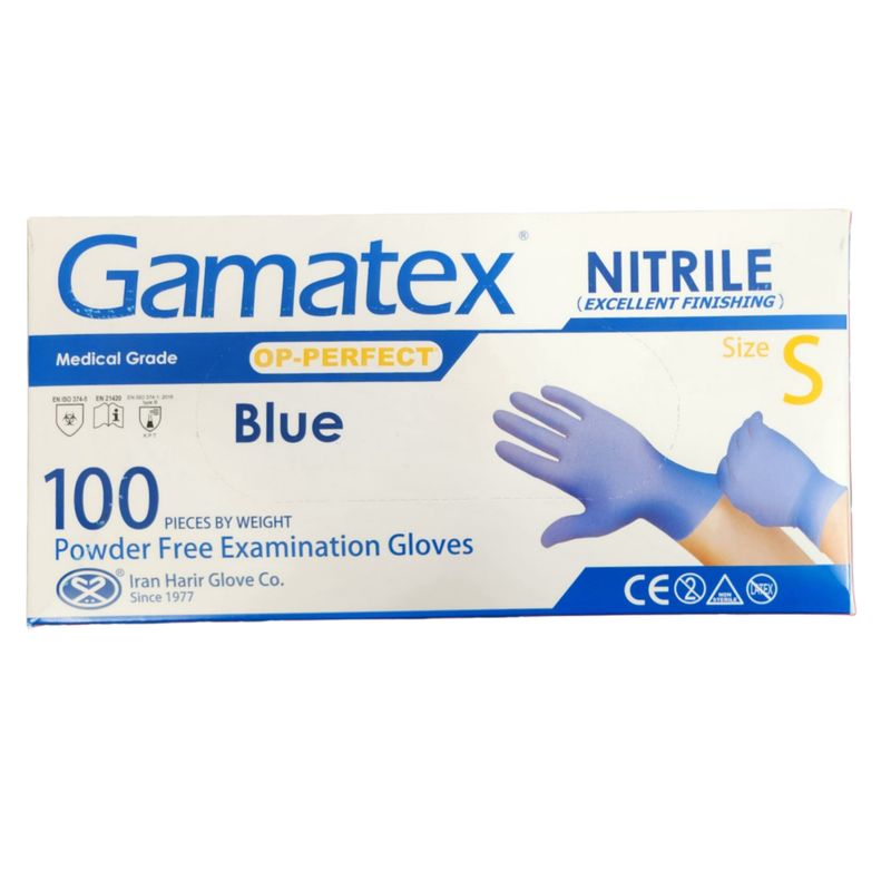 دستکش نیتریل غیر پودری حریر مدل gamt100abi سایز کوچک (s) بسته 100 عددی