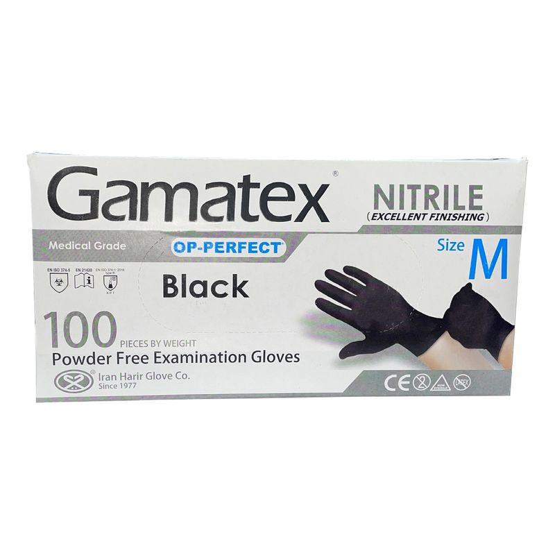 دستکش نیتریل غیر پودری حریر مدل گاماتکس سایز متوسط (m) بسته 100 عددی