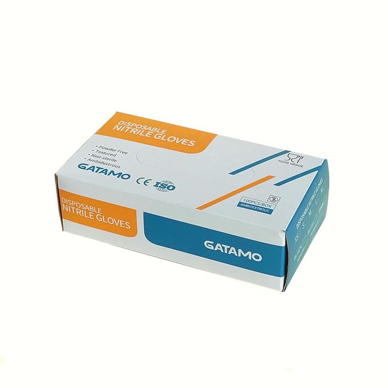 دستکش نیتریل غیر پودری گاتامو مدل pmp103 سایز بزرگ (l) بسته 100 عددی