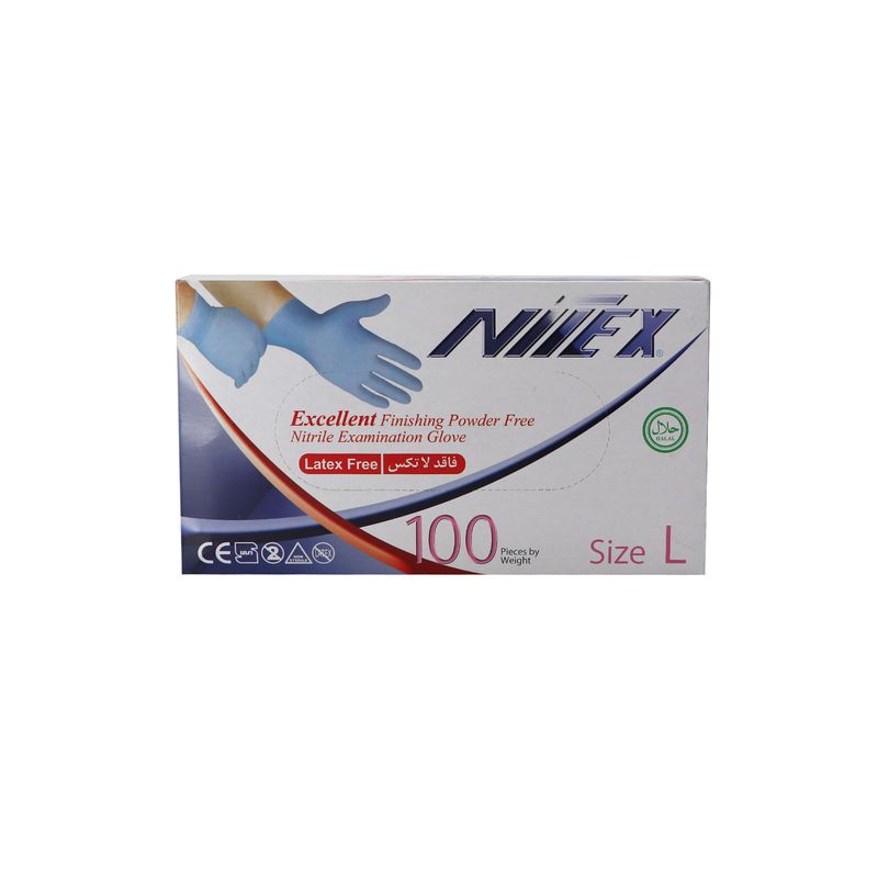 دستکش نیتریل نیتکس مدل 001l سایز لارج 20 بسته 100 عددی
