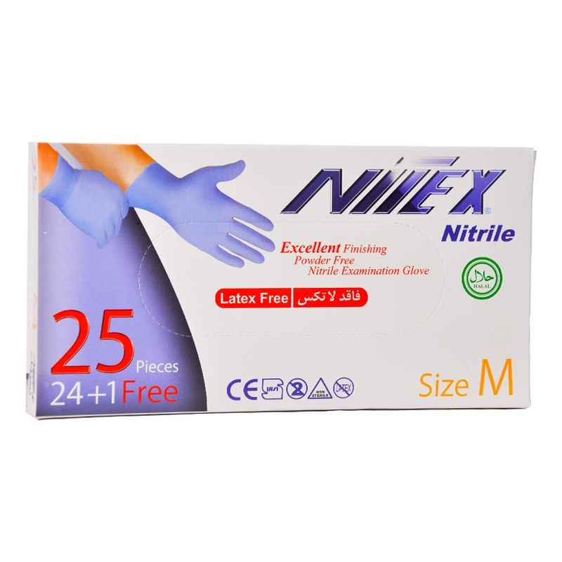 دستکش نیتریل نیتکس مدل 25m سایز مدیوم بسته 25 عددی