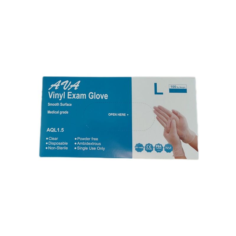 دستکش وینیل غیر پودری مدل 01l سایز بزرگ (l) بسته 100 عددی