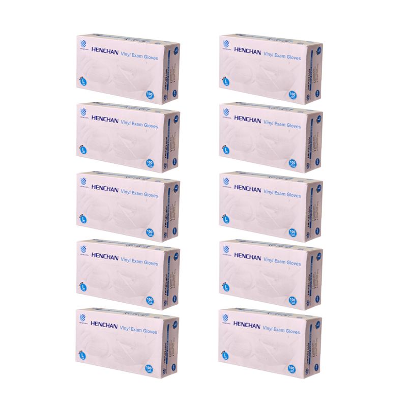 دستکش وینیل غیر پودری هنچان مدل l10 سایز بزرگ (l) ده بسته 100 عددی
