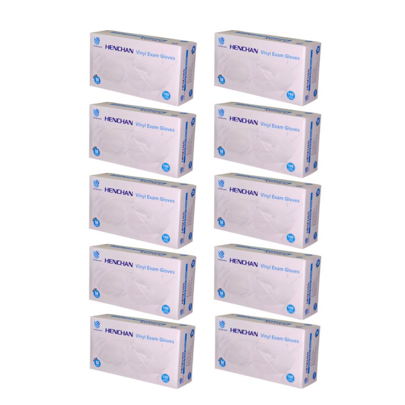 دستکش وینیل غیر پودری هنچان مدل m10 سایز متوسط (m) ده بسته 100 عددی