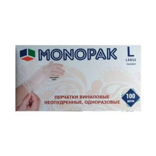 دستکش وینیل مونوپاک مدل 01l سایز لارج بسته 100 عددی
