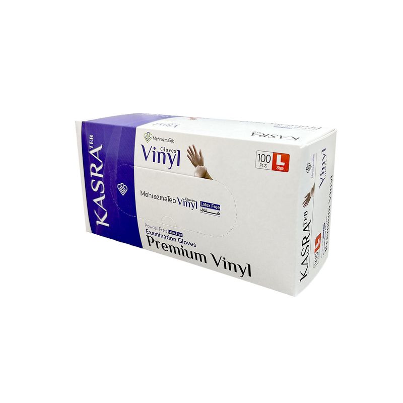 دستکش وینیل کسری طب مدل latex free سایز l بسته 100 عددی