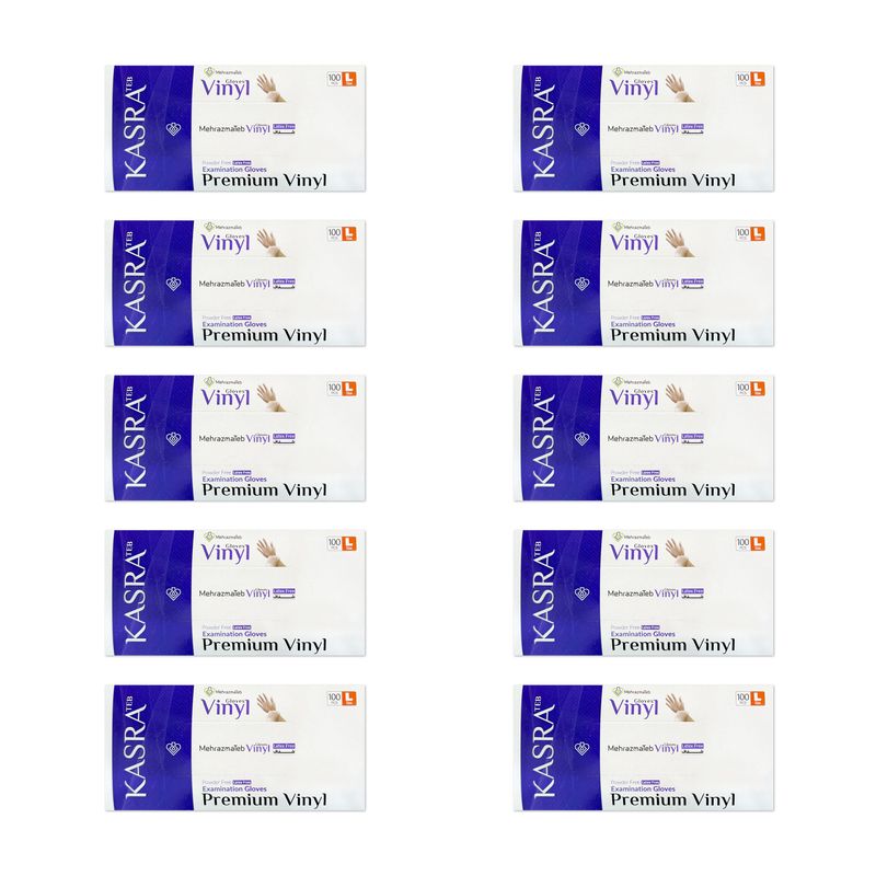 دستکش وینیل کسری طب مدل latex free سایز l ده بسته 100 عددی