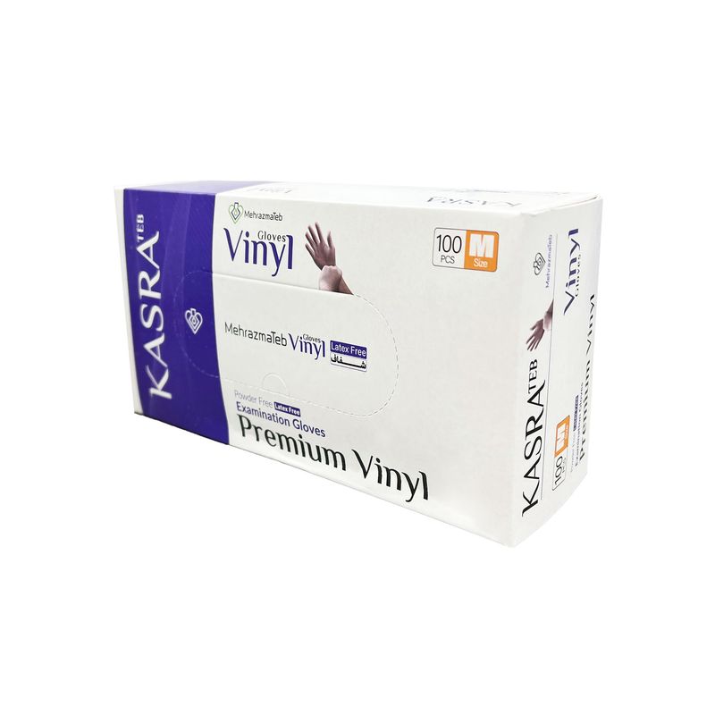 دستکش وینیل کسری طب مدل latex free سایز m بسته 100 عددی