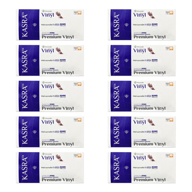 دستکش وینیل کسری طب مدل latex free سایز m ده بسته 100 عددی