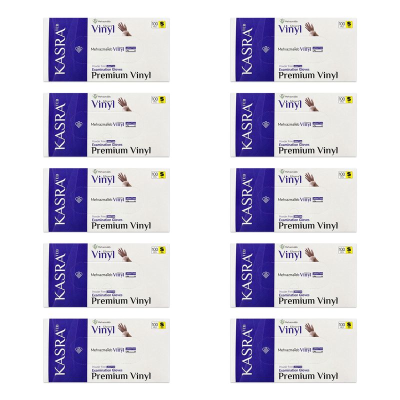 دستکش وینیل کسری طب مدل latex free سایز s ده بسته 100 عددی