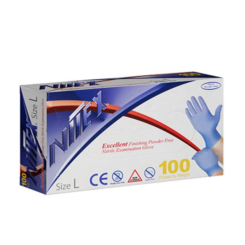 دستکش یکبار مصرف نیتریل مدل nitex سایز l بسته 100 عددی