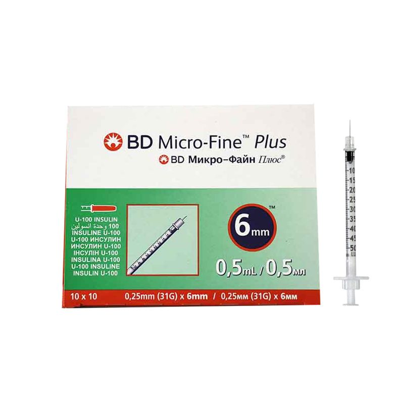 سرنگ انسولین بی دی مدل micro fine plus حجم 0.5 میلی لیتر بسته 100 عددی